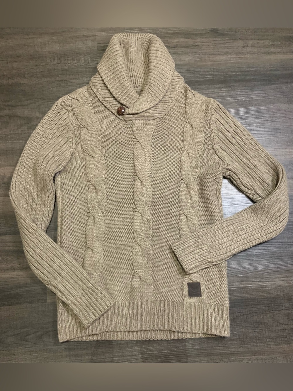 American Eagle Outfitters Beige Cable Knit Turtleneck Sweater